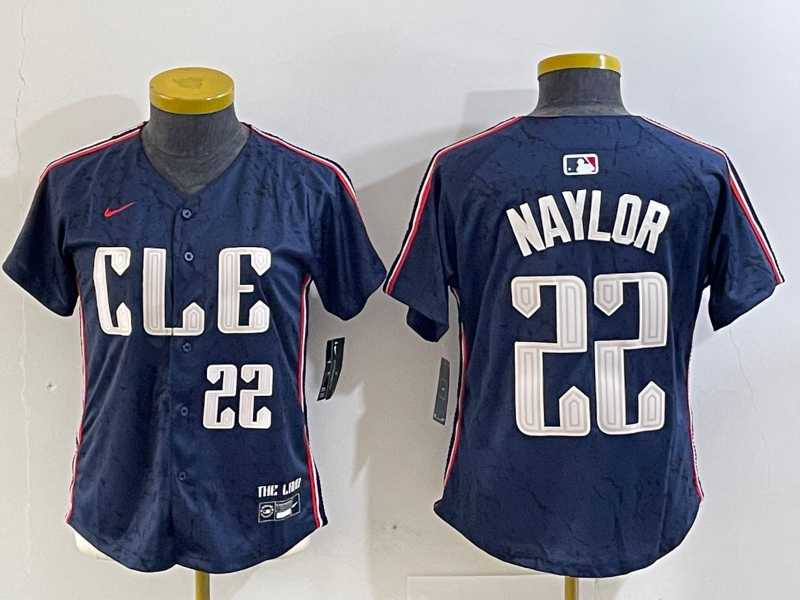 Women%27s Cleveland Guardians #22 Josh Naylor Number Navy 2024 City Connect Limited Stitched Jersey
